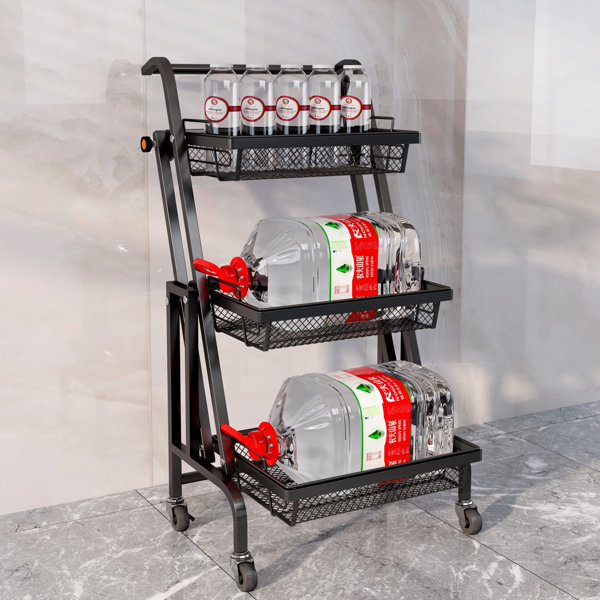 POPLARBOX 3tier Foldable Metal Utility Cart Rolling Storage Cart With